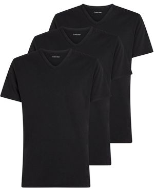 Calvin Klein T-Shirt /S V NECK 3PK (Packung, 3-tlg., 3er-Pack) mit Logo am Saum - Schwarz