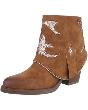 Ital-Design Modische Stiefelette Mit Glitzer-Details Für Damen Westernstiefelette (90482695) Blockabsatz Stiefeletten - Braun