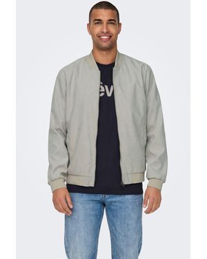 Only & Sons Samtige Blouson Jacke Velours Design Bomberjacke ONSLUCAS FAKE SUEDE BOMBER OTW NOOS - Grau