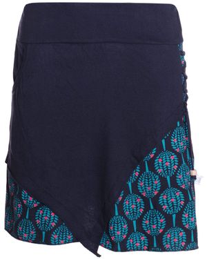 Vishes Minirock Asymmetrisch Blumen-Muster elastischer Bund - Blau