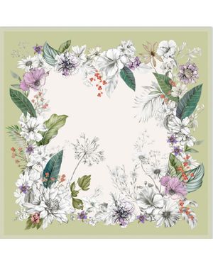 MayTree Seidentuch Premium quadratisch 86x86, Frühlingsblüte grün weiß - Mehrfarbig