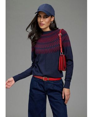 Laura Scott Strickpullover Mit Figurumspielender Passform Aus Weicher Viskosemischung, Mit Norwegermuster - Blau
