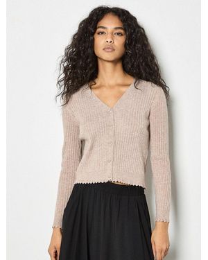 Apricot Cardigan Gerippte Strickjacke Mit Wellenkante - Natur