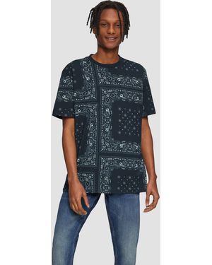 QS Kurzarmshirt Modisches T-Shirt mit Paisley-Print - Blau