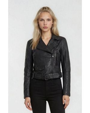 trueprodigy Lederjacke Raven Mit Nieten Und Reißverschluss Details - Schwarz