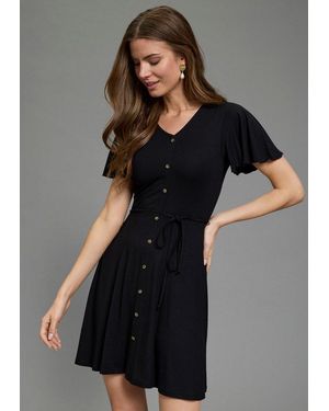 Laura Scott Jerseykleid Dekorative Knopfleiste, Elastische Viskosemischung, Mit V-Ausschnitt - Schwarz