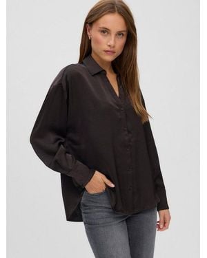 Vero Moda Langarmbluse Vmmiro Ls Shirt Wvn Noos Kunstfaser, Regular Fit - Schwarz