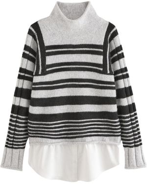Next Strickpullover mit Hemdeinsatz und Rollsaum (1-tlg) - Schwarz