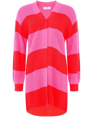 Zwillingsherz Cardigan "Katja" gestreifte Strickjacke mit Wollanteil, One Size - Rot