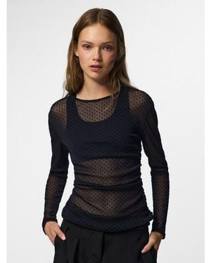 Pieces Langarmshirt Pcbobo Ls Mesh Rouching Top Jrs Noos Kunstfaser, Transparente Meshqualität - Blau