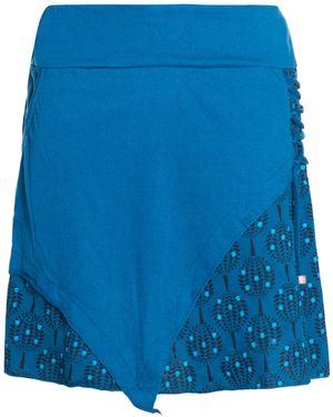 Vishes Minirock Asymmetrisch Blumen-Muster elastischer Bund - Blau