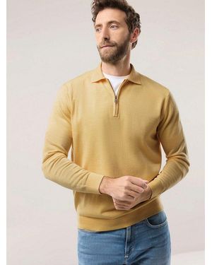 Walbusch Strickpullover Herren Polo Pullover Merino Extrafein Flachstrickkragen, Pflegeleicht - Natur