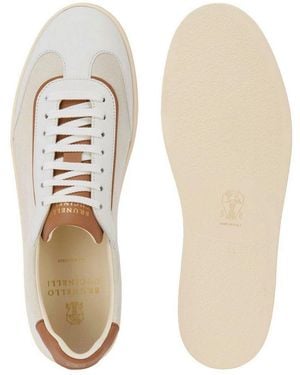 Brunello Cucinelli Luxury Runner Schuhe Velours-Leder Turnschuhe Schuhe Sneaker Kombination Aus Feinem Veloursleder Und Glattleder - Natur
