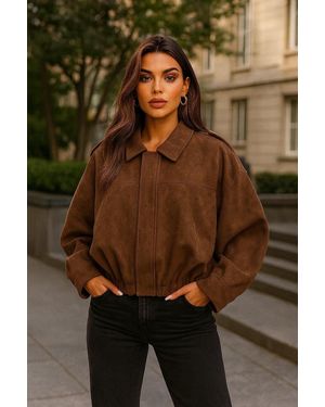 Worldclassca Lederimitatjacke Wildlederoptik Bomberjacke Zip Trench Übergangs Blouson Neue Kollektion - Braun