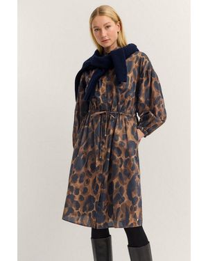 Bugatti Blusenkleid Leo-Muster Mit Bindegurt Und Aus Baumwolle - Blau