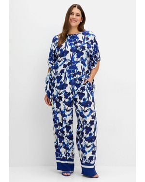 Sheego Stoffhose Große Größen mit Blumendruck - Blau