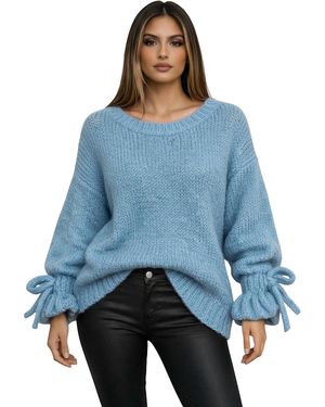 Worldclassca Strickpullover Oversize Strickpulllover Langarm mit Schnürärmeln Neue Kollektion - Blau