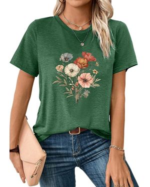 PYL Casual Kurzarmshirt mit Blumen Druck - Grün