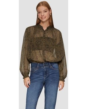 QS Langarmbluse Bluse Leicht Transparente Chiffonbluse Mit Puffärmeln - Grün