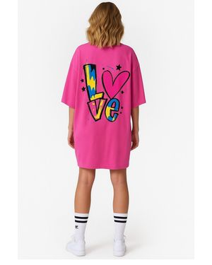Worldclassca Oversized LOVE Print T-Shirt lang Tee Sommer Oberteil - Pink