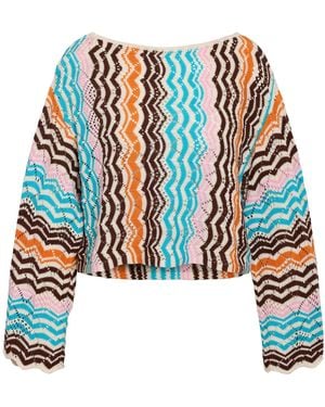 Noisy May Strickpullover Cropped Box Fit, U-Boot, bunt, langarm NMDANIELLA L/S CROP KNIT - Blau