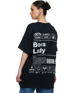 Worldclassca Oversized Print GIRL BOSS T-Shirt lang Sommer Oberteil - Schwarz