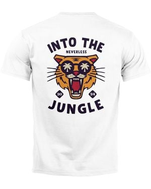 Neverless T-Shirt Backprint Tiger Spruch Into the Jungle Palme Sommer mit Print - Weiß