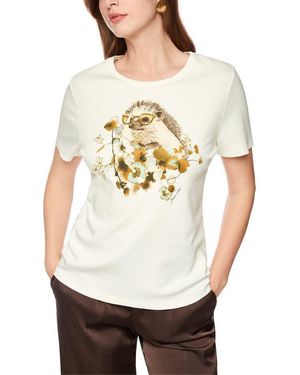 Marc Cain T-Shirt Fading Flowers Premium Damenmode Igel-Print Mit Schmucksteinchen - Natur