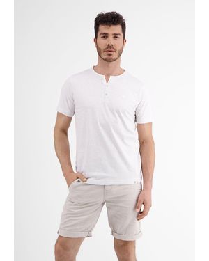 Lerros T-Shirt Serafino mit Finelinerstreifen, washed - Weiß