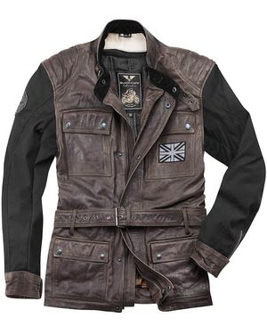 Black-Cafe London Motorradjacke Retro Motorrad Lederjacke - Schwarz