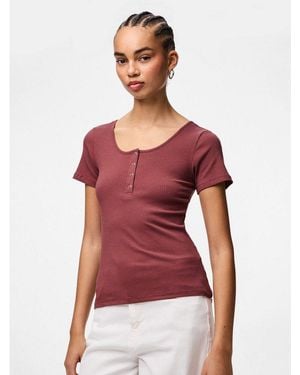 Pieces Kurzarmshirt Pckitte Ss Top Noos Bc Baumwollmischung, Slim Fit - Rot