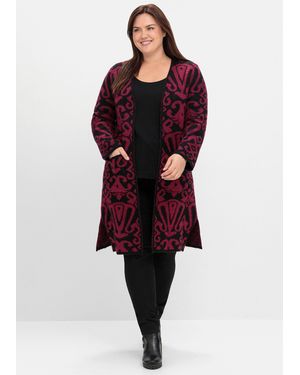 Sheego Strickjacke Longstrickjacke Langarm in offener Form, mit Jacquardmuster - Rot