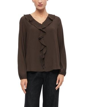 S.oliver Langarmbluse Sommerbluse Mit Volants Und Transparenter Optik - Braun