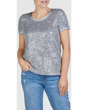 MARC AUREL Blusentop mit Satin-Blenden - Blau