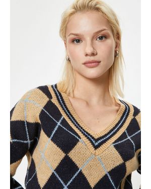 Koton Ausschnitt-Pullover V-Kragen Mit Jacquard - Schwarz