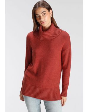 Tamaris Rollkragenpullover mit Rippdetails - Rot