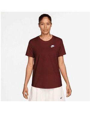 Nike T-Shirt W Nsw Club Ss Tee Mit Leicht Abgerundetem Saum, Aus Baumwolle - Schwarz