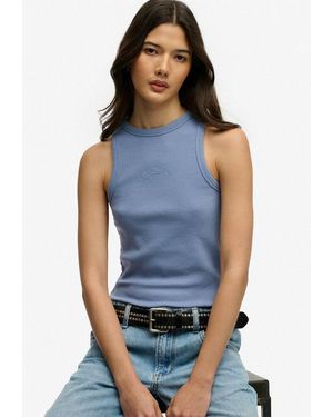 Superdry Tanktop Essential Logo Racer Vest Aus Baumwolle, Regular Fit, Mit Rundhalsausschnitt, Ärmelloses Design - Blau
