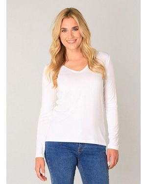 Base London Langarmshirt Mit V-Ausschnitt - Weiß