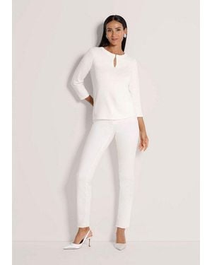 Madeleine Strickpullover Basicpullover Mit Dekoelement Sommershirt Mit Rundhals Mit Schlitz Und 3/4-Arm - Natur