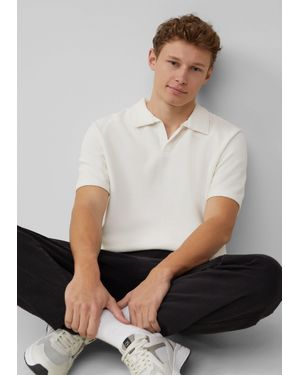 QS Kurzarmshirt T-Shirt mit offenem Polokragen aus Strukturware - Weiß