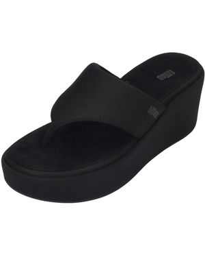 Fitflop PLATFFORMS WEDGE TOE-POST SANDALS Sandalette All Black - Schwarz