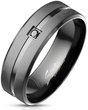 BUNGSA Fingerring 64 (20.4) Schwarzer Ring Für Männer Aus Edelstahl Mittelring Kristall (Ring, 1-Tlg) Damen Herren - Grau