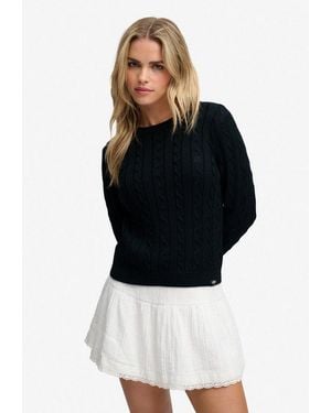 Superdry Strickpullover Essentials Sd&Co Cable Jumper Kunstfaser, Relaxed Fit - Schwarz