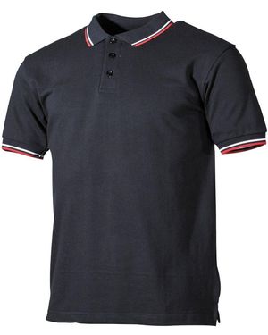 MFH Poloshirt rot-weiße Streifen mit Knopfleiste schwarz - Blau