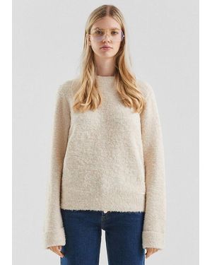 QS Longpullover Strickpullover Bouclé-Pullover - Natur