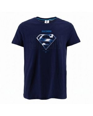 Dc Comics Print-Shirt Superman Herren Kurzarm T-Shirt Shirt Schwarz 100% Baumwolle - Blau