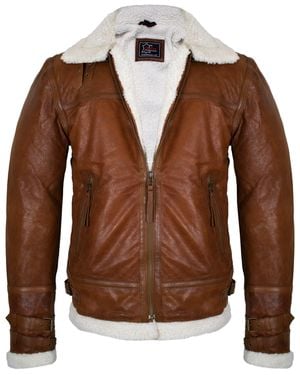 Md'M Fell Lederjacke Fliegerjacke in Lammleder Innen Gefüttert - Braun