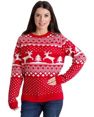 Blauer Weihnachtspullover Damen Weihnachts Pullover Lange Ärmel Knit Rundhals Christmas Jumper - Rot