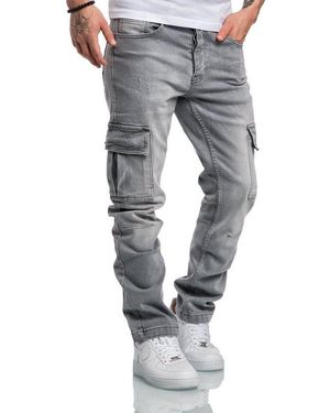 Amaci&Sons Straight-Jeans Miami Regular Slim Cargo Jeans - Grau